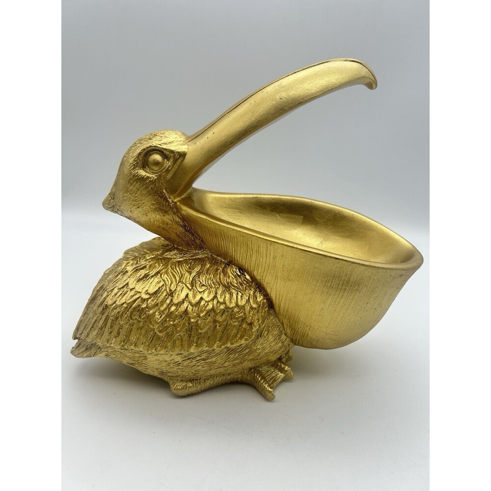 Gold Tone Pelican Trinket/Candy Dish Jewelry Holder Coastal Bird Figure Nautical